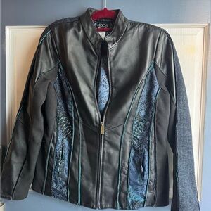Koos of Course Women's Leather Black and Blue Jacket
